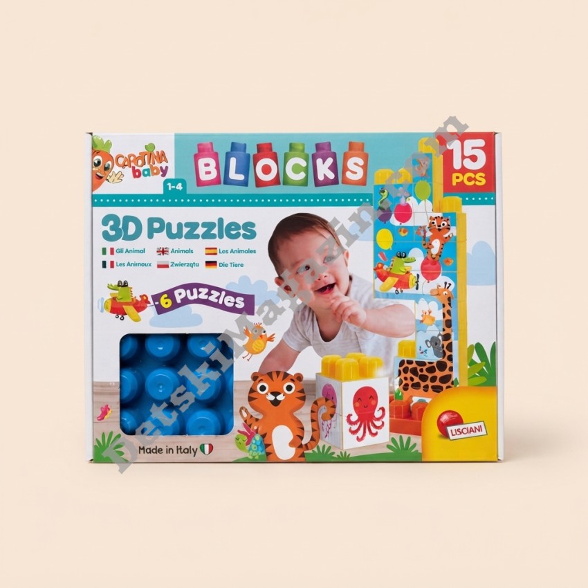 Бебешки пъзел с конструктор Lisciani Carotina Baby 3D любими животни
