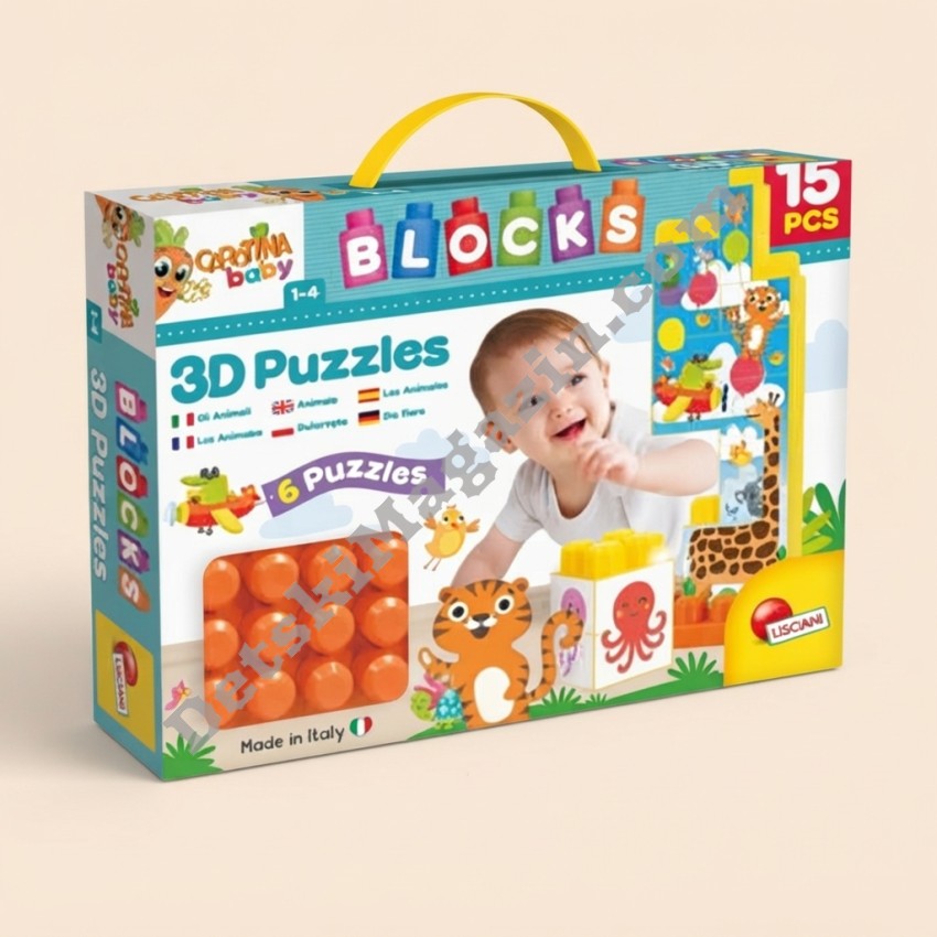 Бебешки пъзел с конструктор Lisciani Carotina Baby 3D любими животни